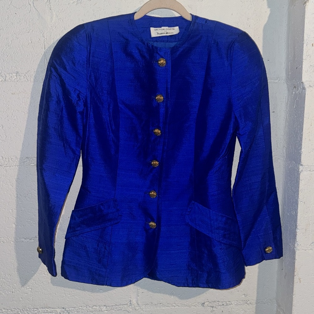 VICTOR COSTA NEIMAN MARCUS  BLUE SILK LADIES PRISTINE jacket  Size 8
